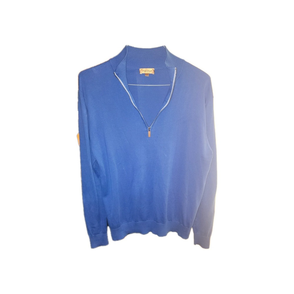Men's 1/4 Zip Pullover Sweater Paul Suart Blue Size L Made In Italy Cotton